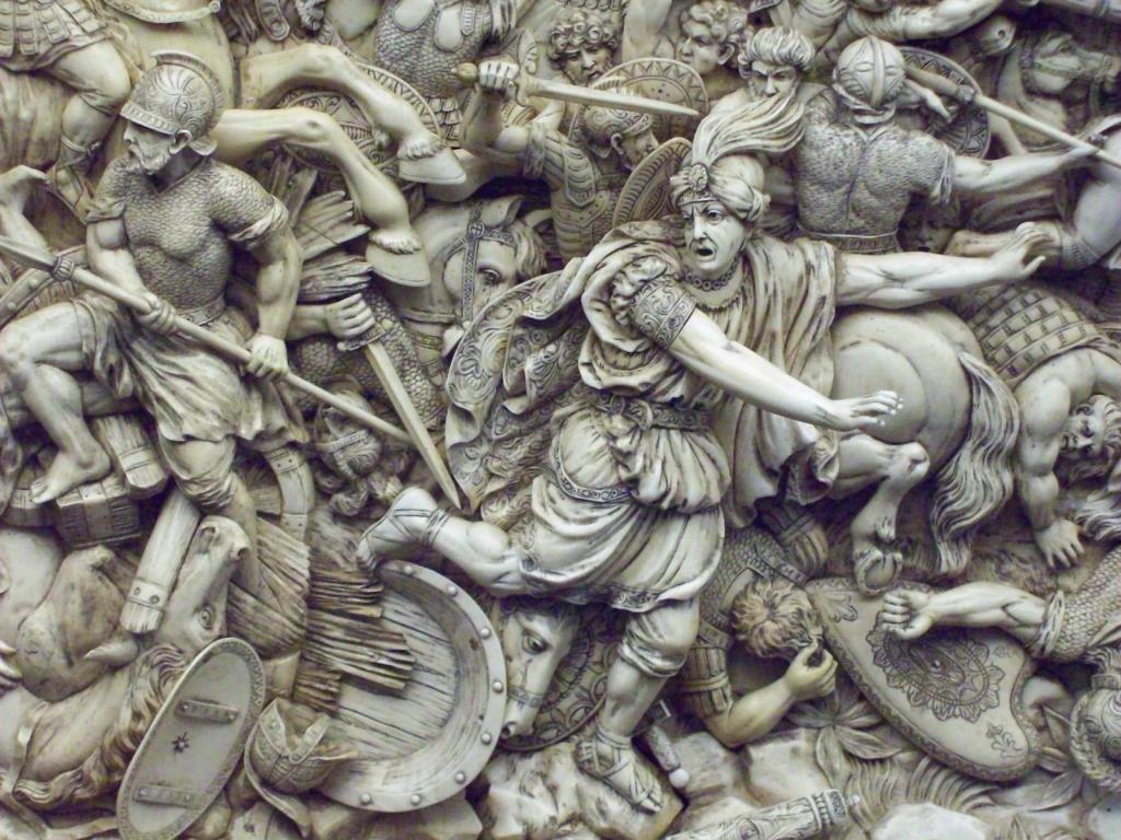Starożytna płaskorzeźba poświęcona bitwie pod Gavgamela