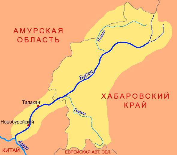 Река Бурея на картата