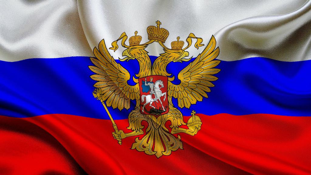Lo stemma e la bandiera della Federazione Russa - lo stato principale.  simboli