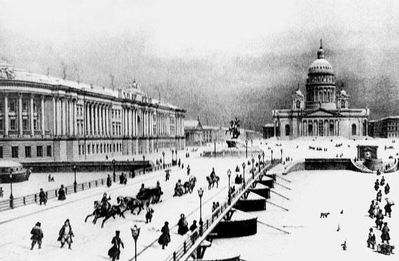 popis obrazu Petrohradu v plášti příběhu