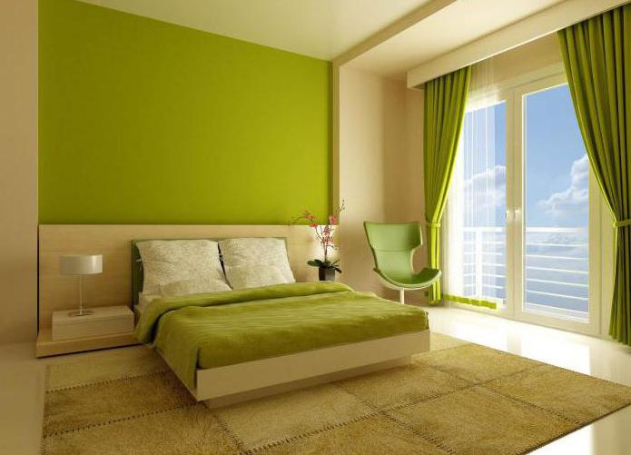 цветовата комбинация в интериора на спалнята е зелена
