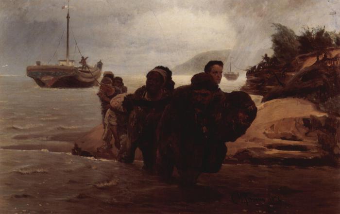Бурлаки на картината на Волга