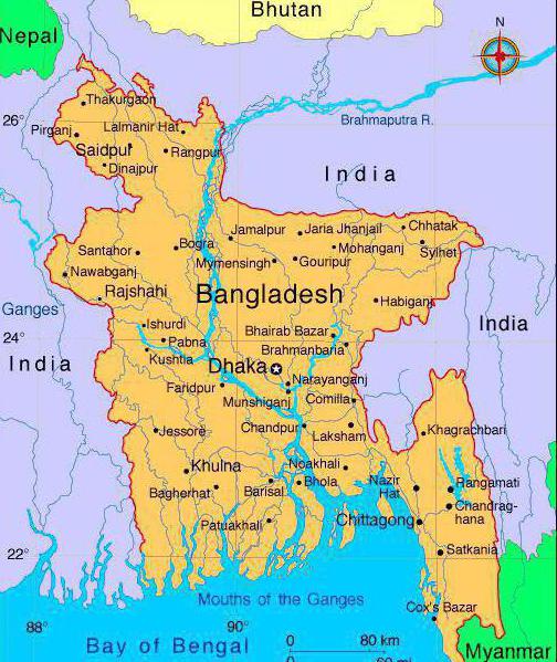 Mappa del paese del Bangladesh