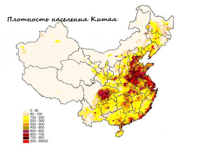 La densità della popolazione cinese