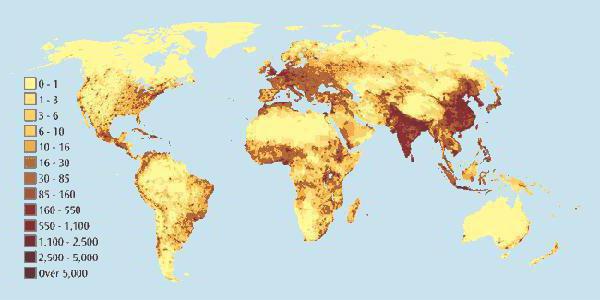 mappa della popolazione mondiale