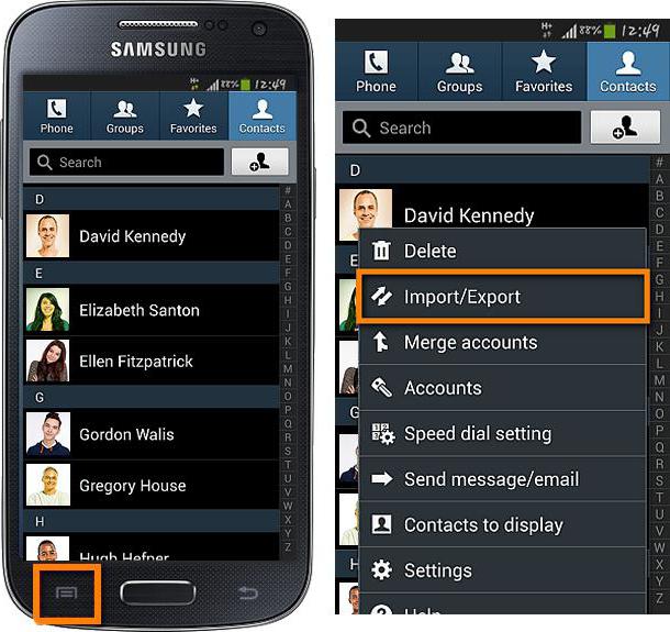 prenos stikov s telefona na telefon Android