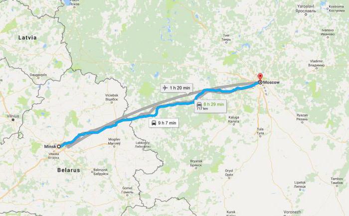 Minsk, Moskva, koliko kilometrov vzdolž avtoceste