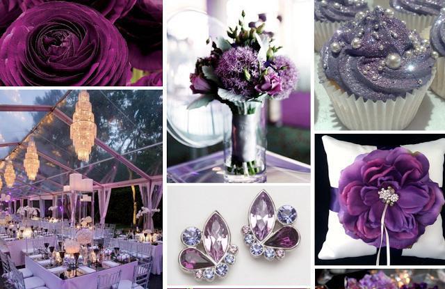 dekorace haly a purpurové svatební auto