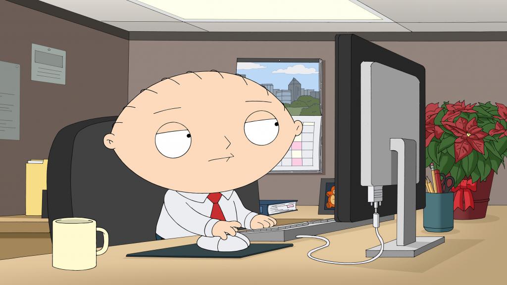 personaggio dei cartoni animati lavora al computer