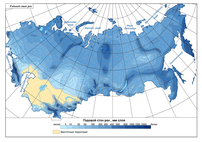 flusso annuale dei fiumi della Russia