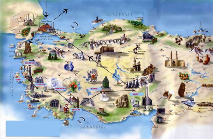 забележителности на Турция на картата