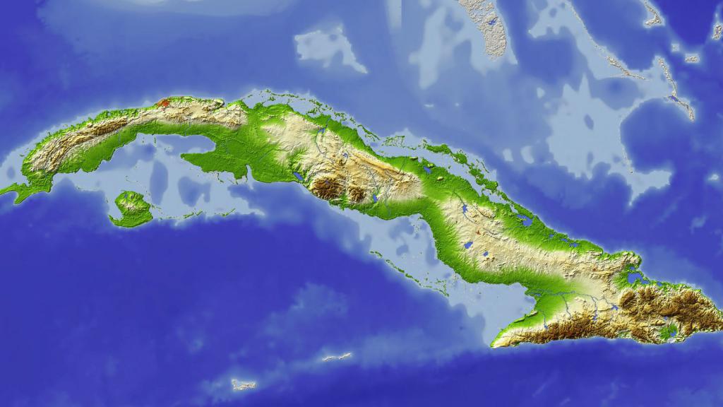 Mappa fisica di Cuba