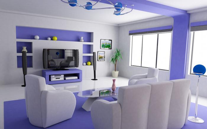bílá a modrá obývací pokoj